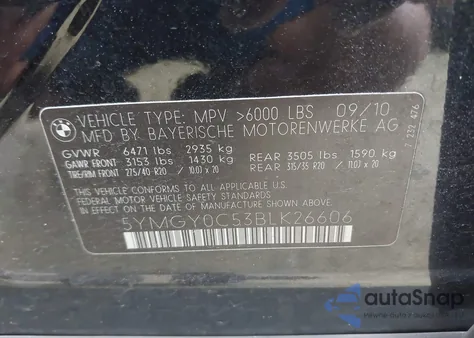 2011 BMW X5 M z USA, uszkodzony, nr VIN 5YMGY0C53BLK26606